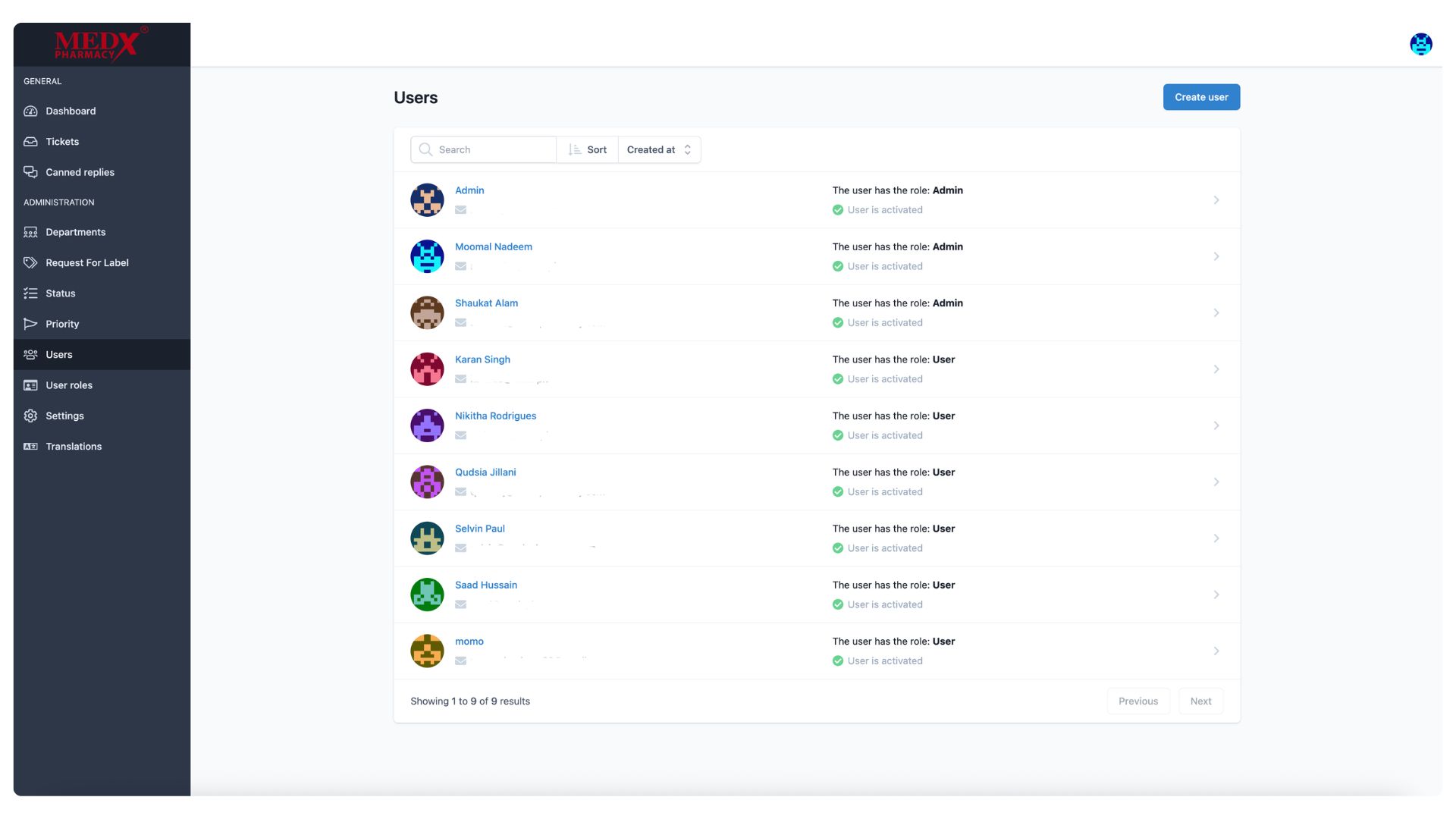 Medx Internal Tickting System - Users List