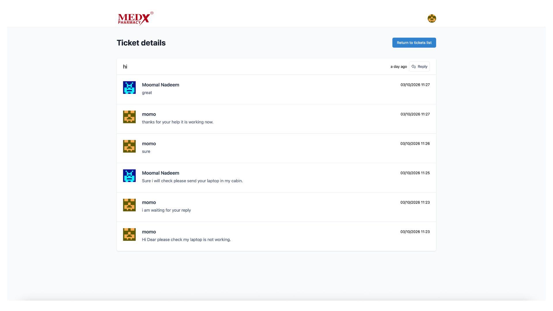 Medx Internal Tickting System - Ticket Details (Employee View)
